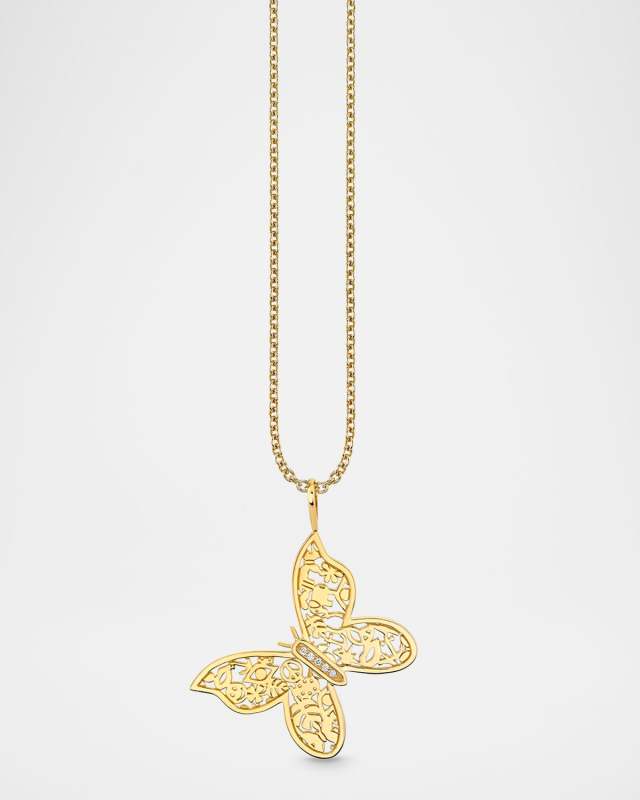 14K Icon Wallpaper Butterfly Charm on Heavy Tiffany Chain Necklace